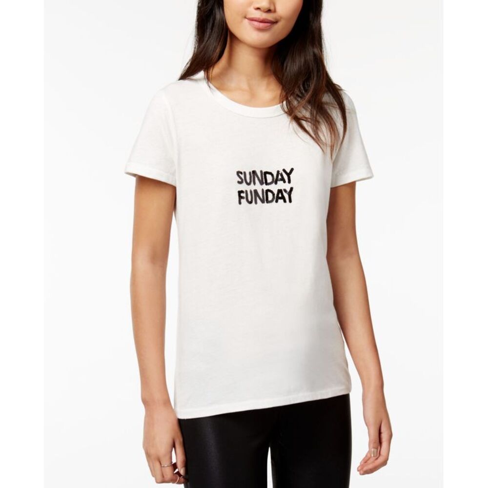 Bow Drape Sunday Funday Sequined Graphic T-Shirt